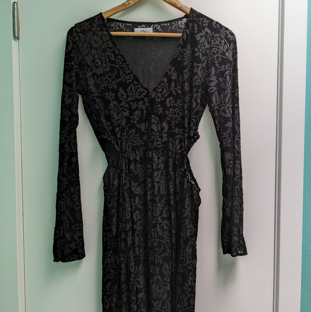 Dolce Vita black floral burnout velvet dress with side cutouts and bell sleeves